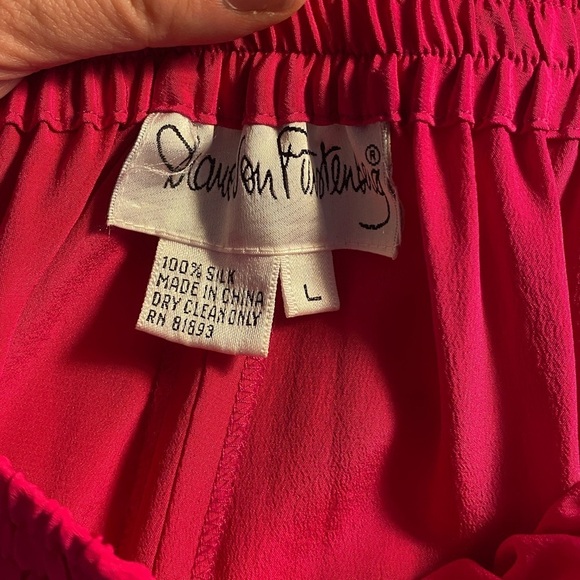 Diane Von Furstenburg 100% Silk Wide Leg Pants Pink Elastic Waistband VTG - Picture 10 of 12